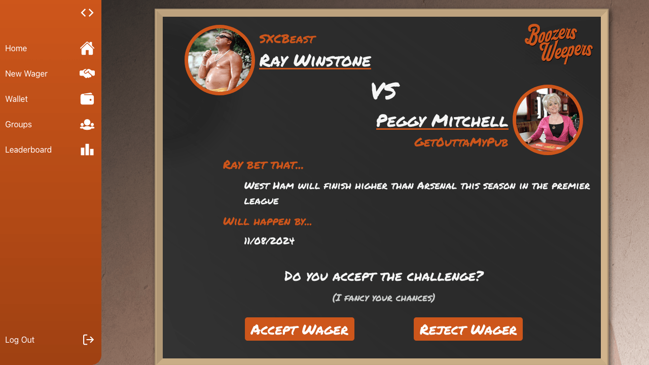 Screenshot of the Boozers Weepers website
